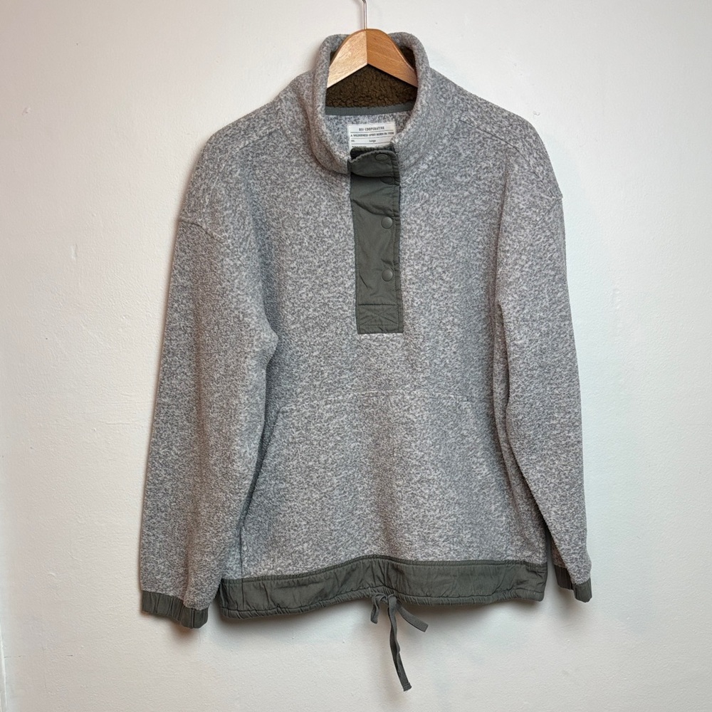 REI Co-Op Norseland Heather Gray Sage Snap Outdoor Fleece‎ Jacket Womens Large